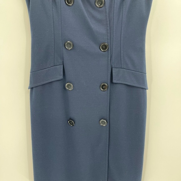 David Meister Navy Blue Retro Double Button Sheath Polyester Rayon Dress 6 - Picture 4 of 16